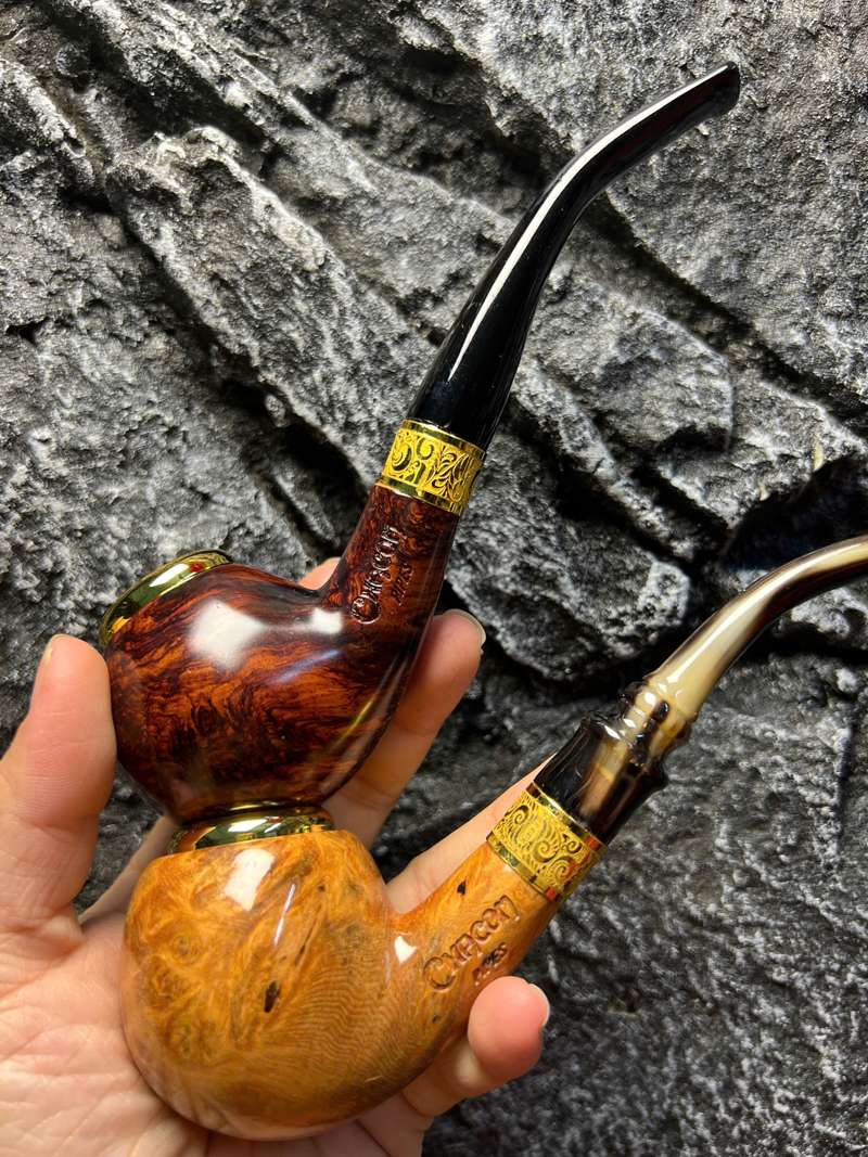 Tẩu cigar gỗ cẩm cán sừng bát đồng mạ vàng free size TS32