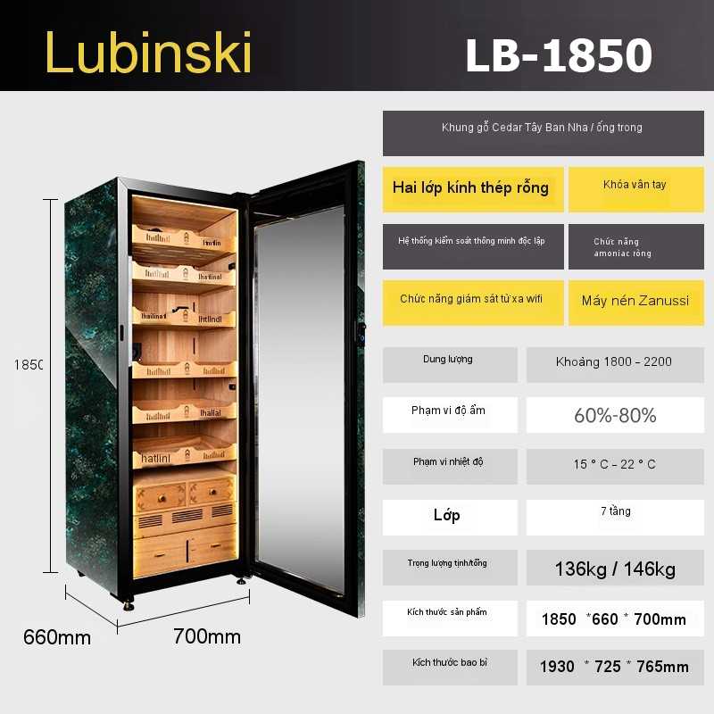 Tủ bảo quản xì gà trên 2000 điếu Lubinski LB-1850